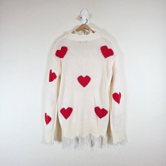 Bloom Chic Knit Sweater Red Heart Fringe Hems/cuff Size 14 - Picture 3 of 13